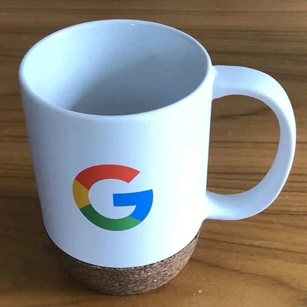 Authentic GOOGLE Coffee Mug With Wood Cork Bottom Advertising Corporate Swag